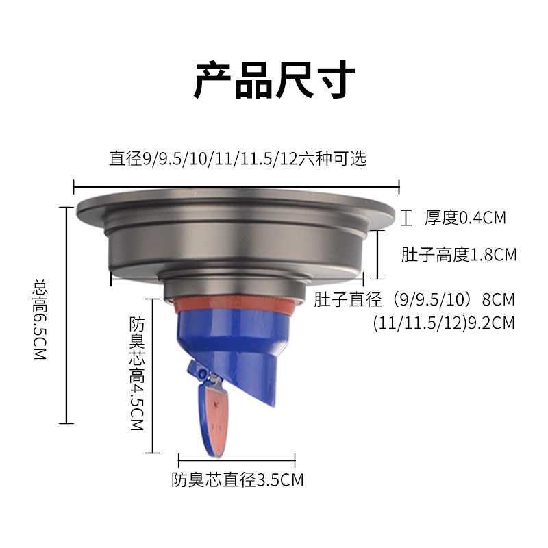 新款直销圆形40管道地漏防臭全铜枪灰色下水道改造篦子洗衣机三通