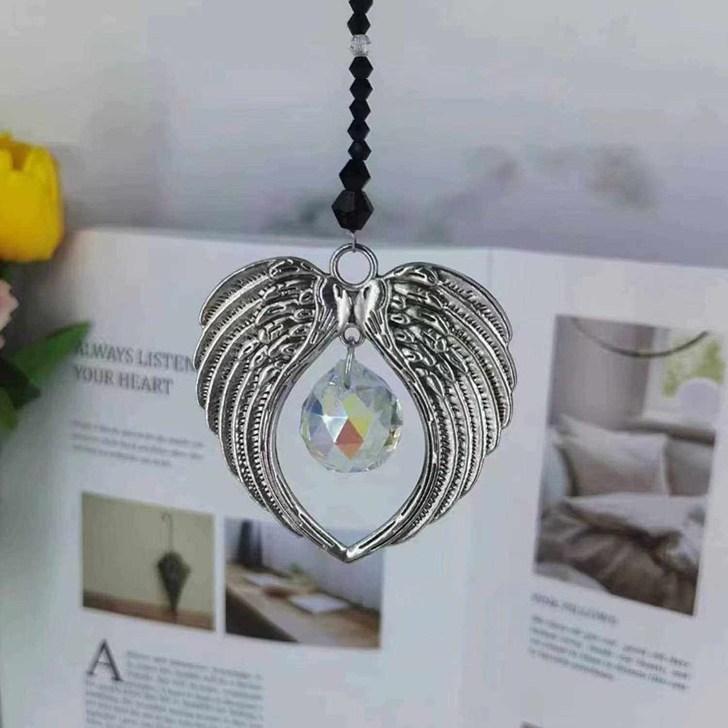 直销新款跨境爆款太阳捕手天使之翼金属汽车挂件 翅膀水晶装饰吊