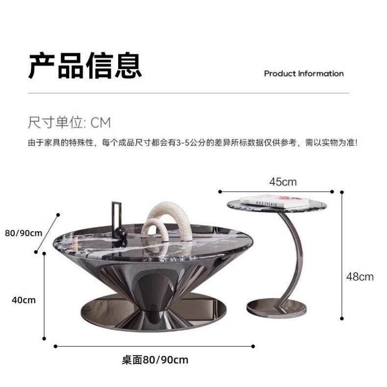 新款直销轻奢极简不锈钢茶几现简约客厅小户型天然大理石圆桌飞碟