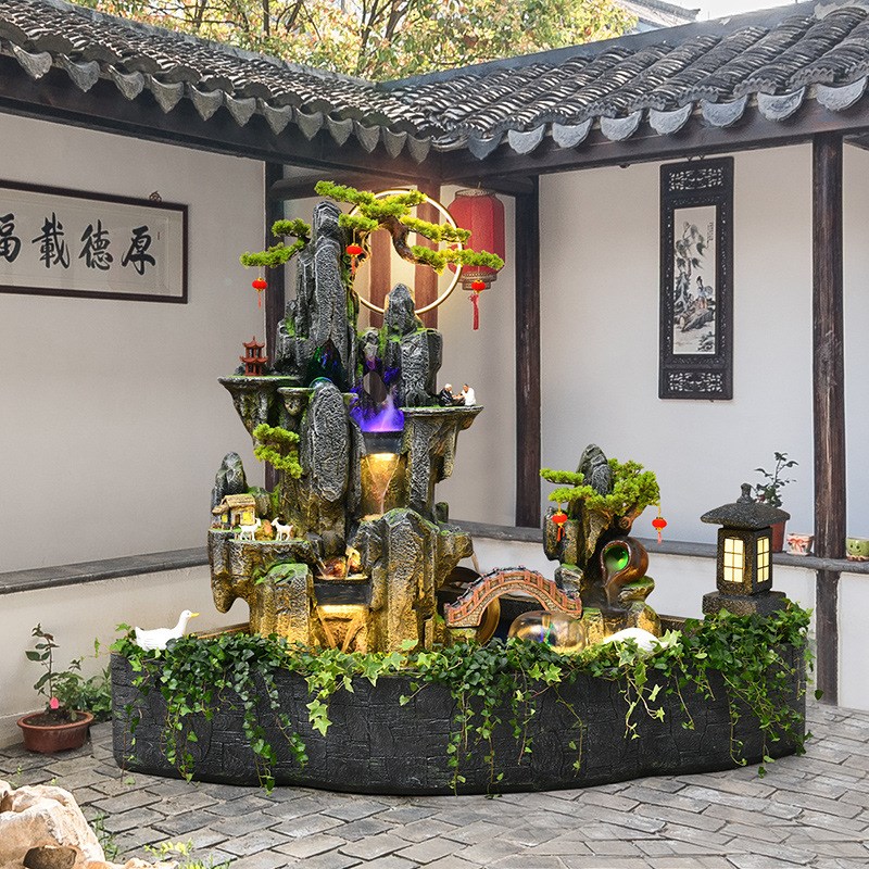 大型假山流水喷泉别墅花园庭院装饰公司阳台户外鱼池瀑布景观摆件