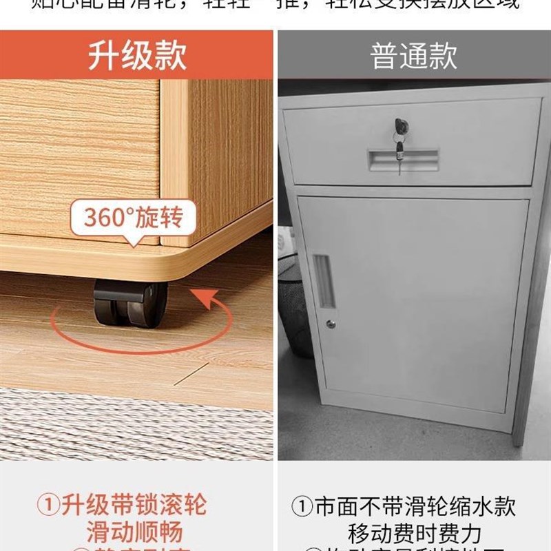 文件柜办公室桌下收纳柜带锁矮柜抽屉柜木质边柜储物柜落地小柜子