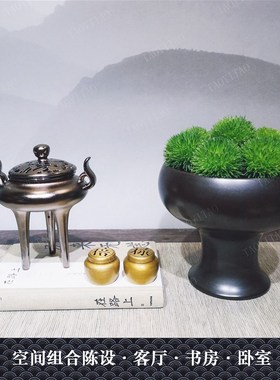新中式空间组合陈设 玉佩吊穗挂件 铜香炉 金属展示架
