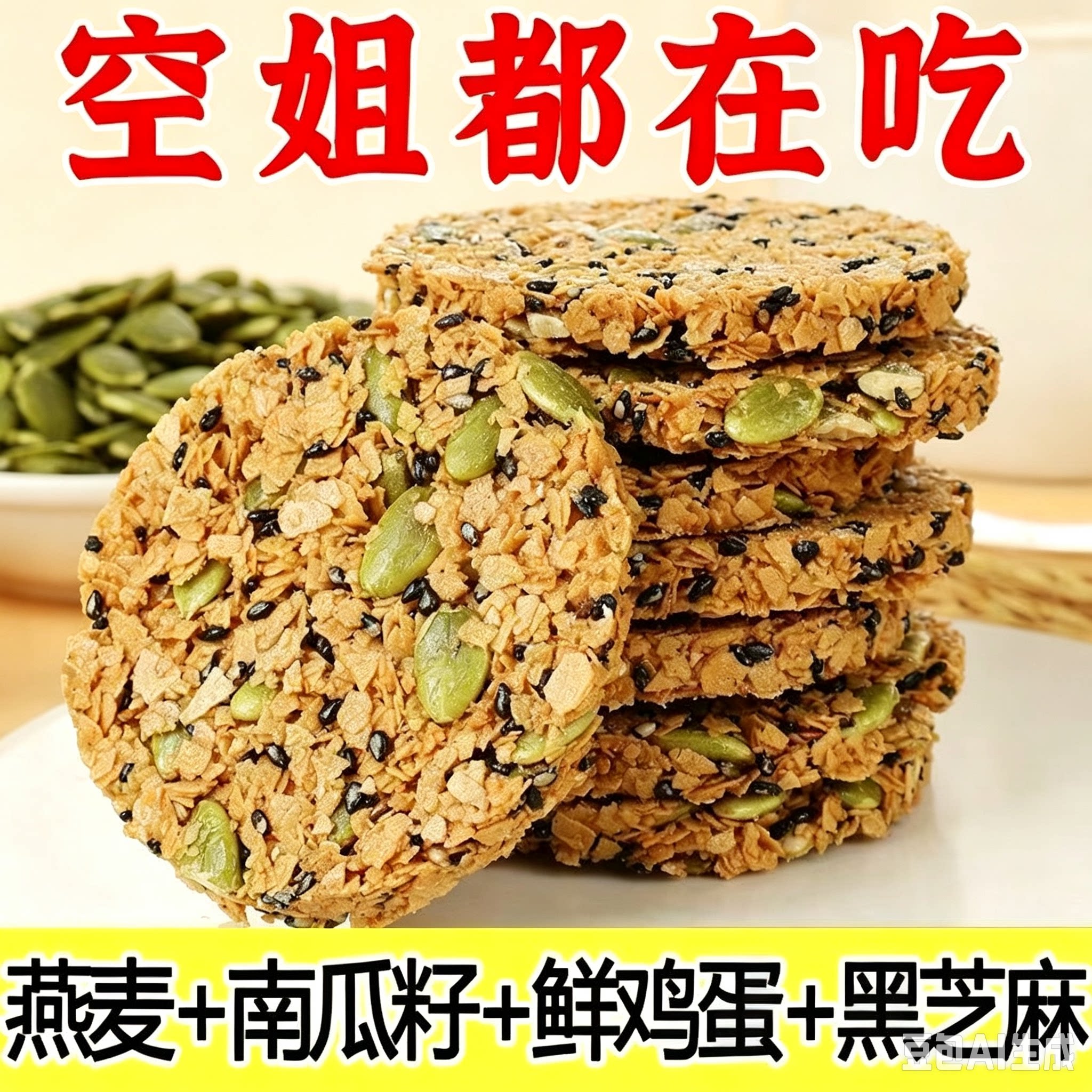 南瓜籽燕麦脆片谷物全粗粮饱腹营养能量五谷杂粮饼干解馋休闲零食