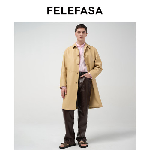 FELEFASA斐梵萨26春男装 Bonaudo牛皮翻领风衣皮衣外套