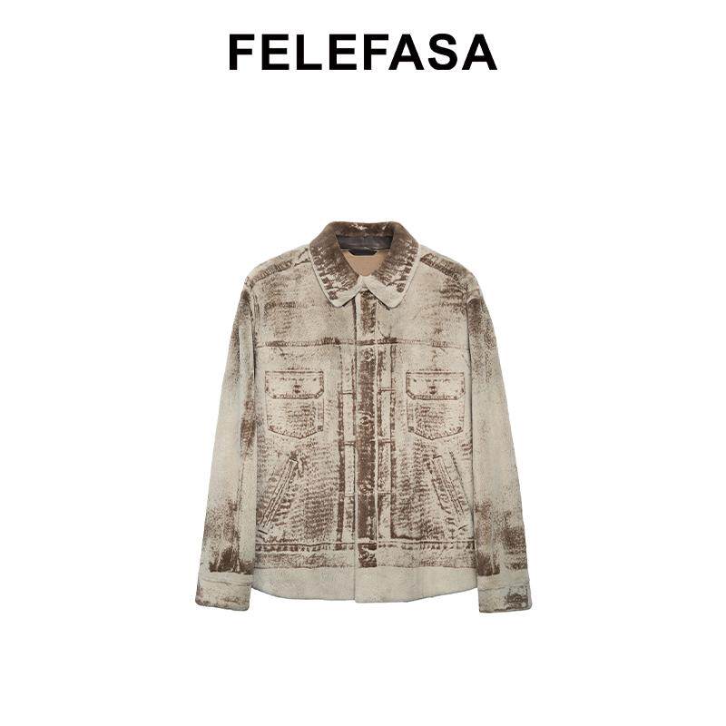 FELEFASA斐梵萨男装 哥本哈根水貂皮草衬衫夹克外套