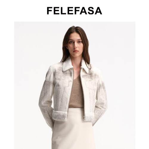 FELEFASA美式复古短款垫肩外套