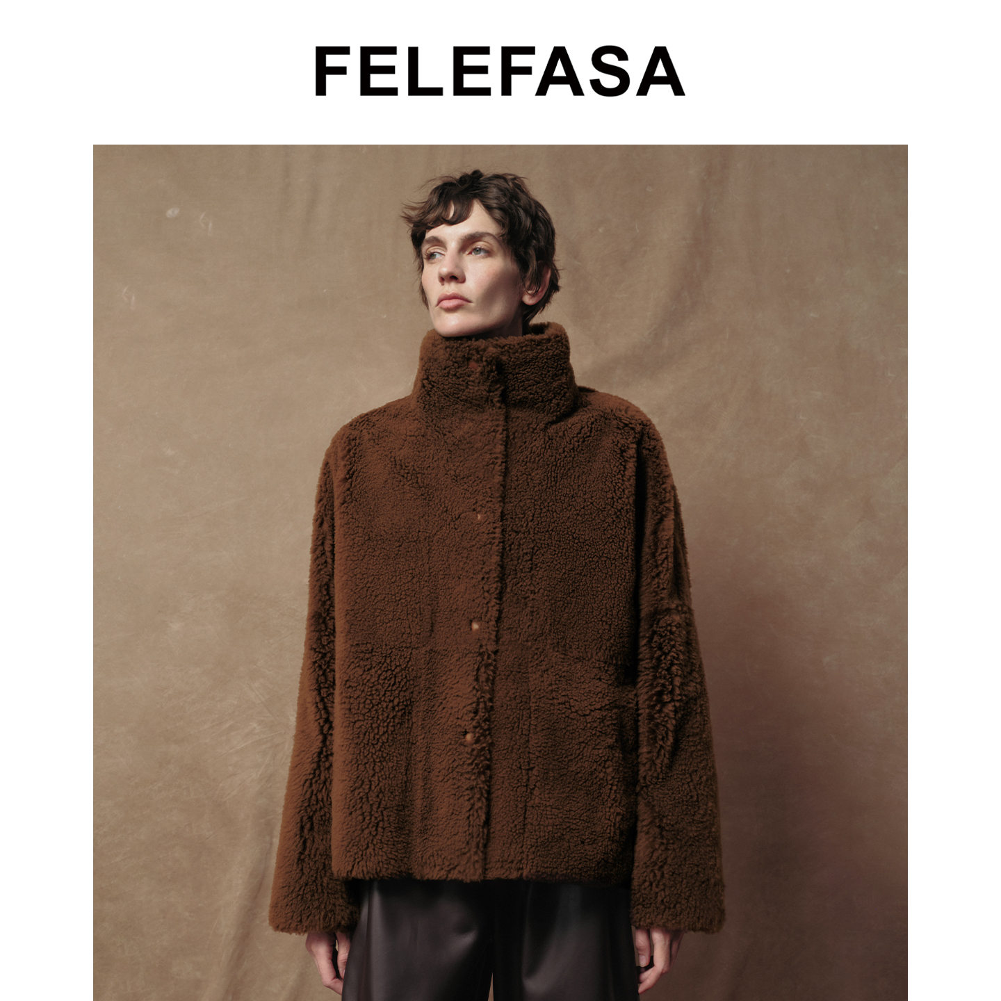 FELEFASA斐梵萨25冬新品女装 拉贡羊绒Olmetex面料双面穿立领夹克