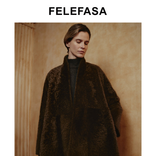 FELEFASA斐梵萨冬女装 拉贡Lacon皮毛一体双面穿开衫外套