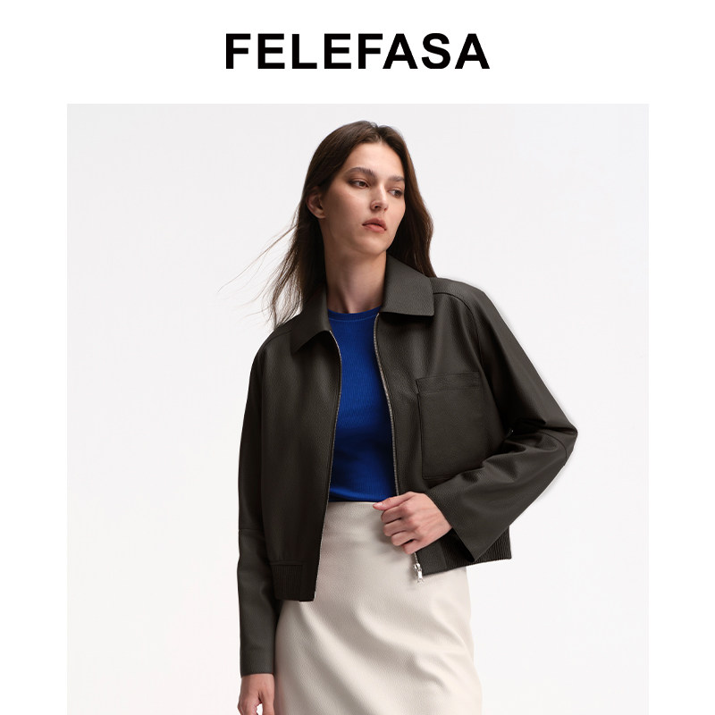 FELEFASA斐梵萨女士 26秋新款Bonaudo鹿皮短款翻领夹克皮衣外套