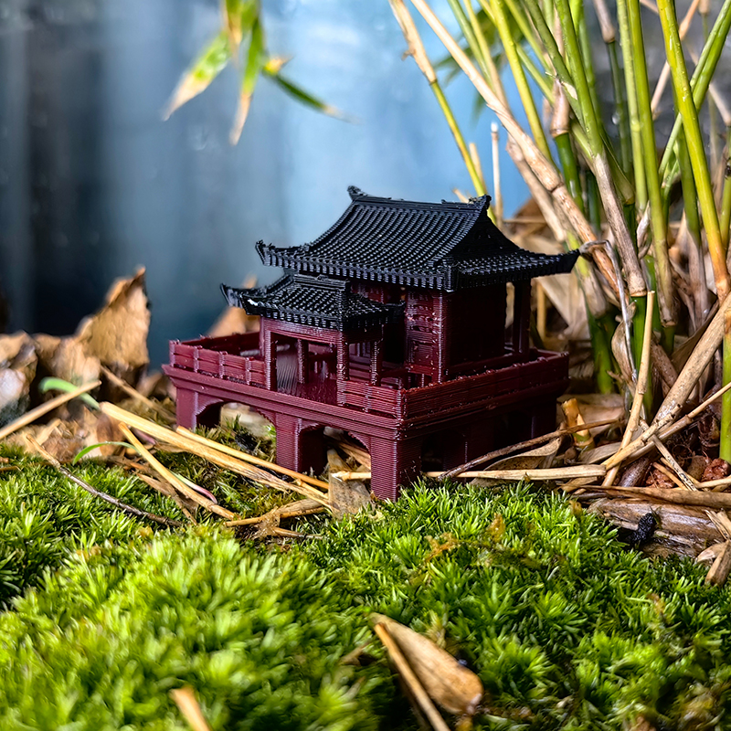 新品水姬阁中式古建筑模型小摆件假山水陆鱼缸微景观盆景书房造景