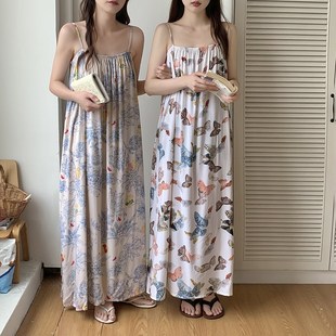 拖地裙吊带长裙到脚踝宽松法式 性感棉绸睡裙睡衣 韩版 网红加长款