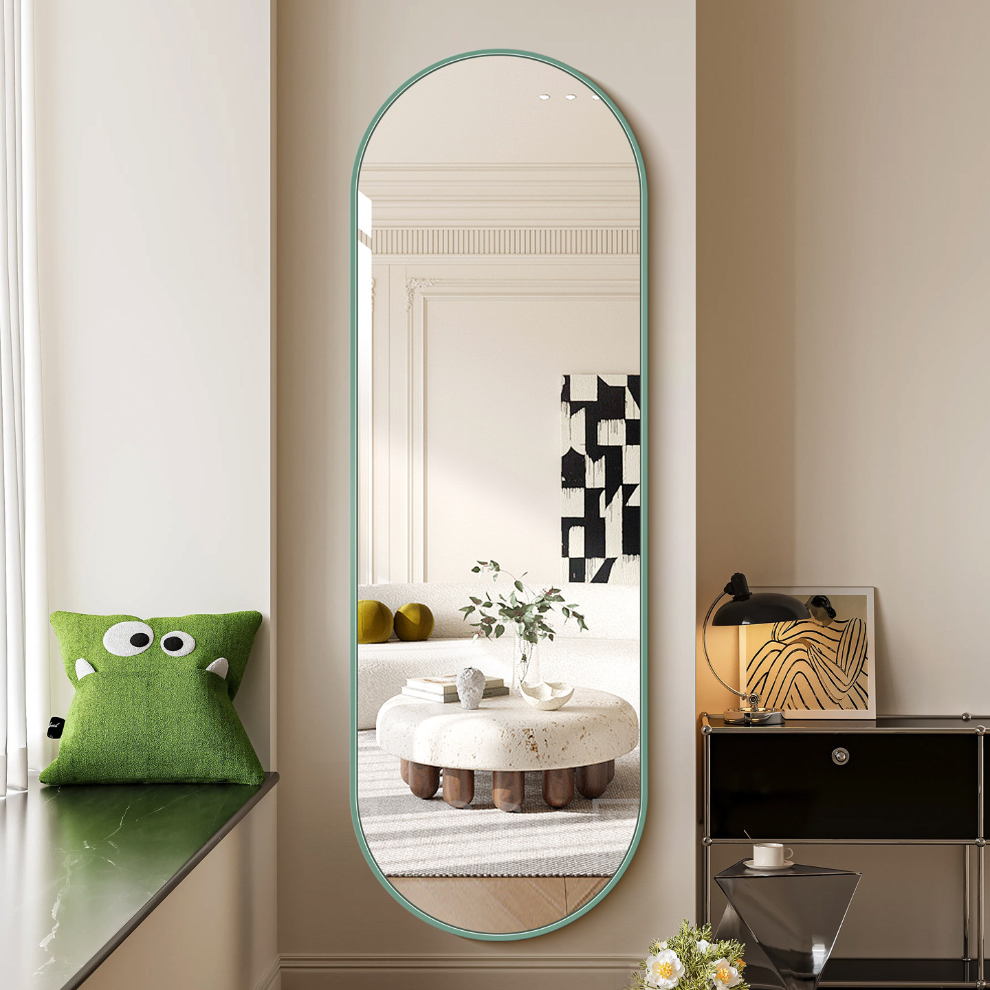 铝合金穿衣镜彩色边框椭圆形挂墙全身镜贴墙家用客厅试衣镜衣帽镜,住宅家具,穿衣镜,淘宝优惠券,粉丝福利购,淘宝优惠卷