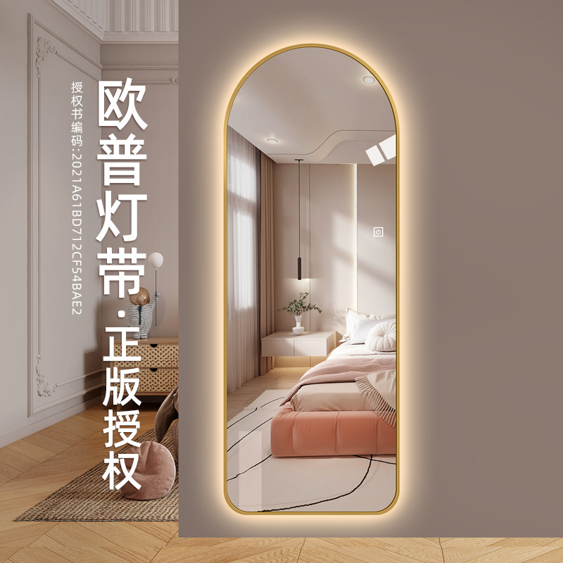 众想轻奢拱门形铝合金穿衣镜带灯光l挂墙led智能全身镜家用立体镜_虎窝淘