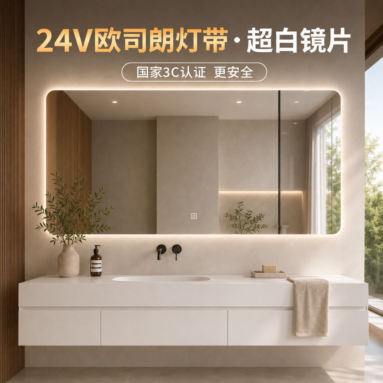 智能浴室镜超白镜带灯高清挂墙式卫生间led防雾镜洗手台卫浴镜子