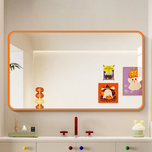 多巴胺色圆角铝框浴室镜壁挂卫生间镜子装 饰镜可爱卡通镜梳妆镜子