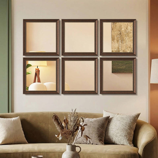 中古风餐边镜粘贴方形格子镜沙发背景墙组合装饰镜壁挂北欧穿衣镜