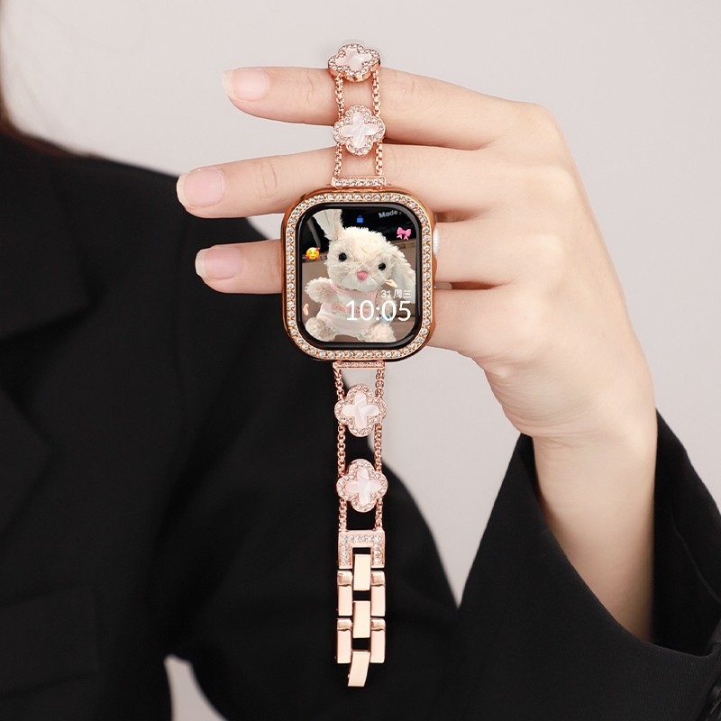 适用于华为watchfit4表带FIT3/4Pro四叶草金属贝母手表表链智能运动手环fit4时尚高级感女款小香风镶钻替换链