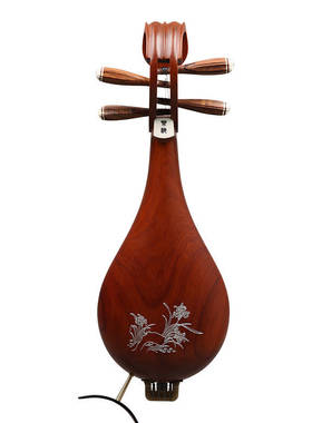 乐海奥氏黄檀木专业演奏柳琴原木色铜品微调柳琴 兰草图案DS14-LC