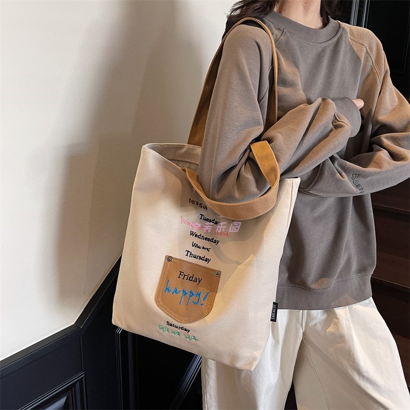 2025新款帆布包女大容量单肩包学生上课通勤托特包手提袋帆布袋