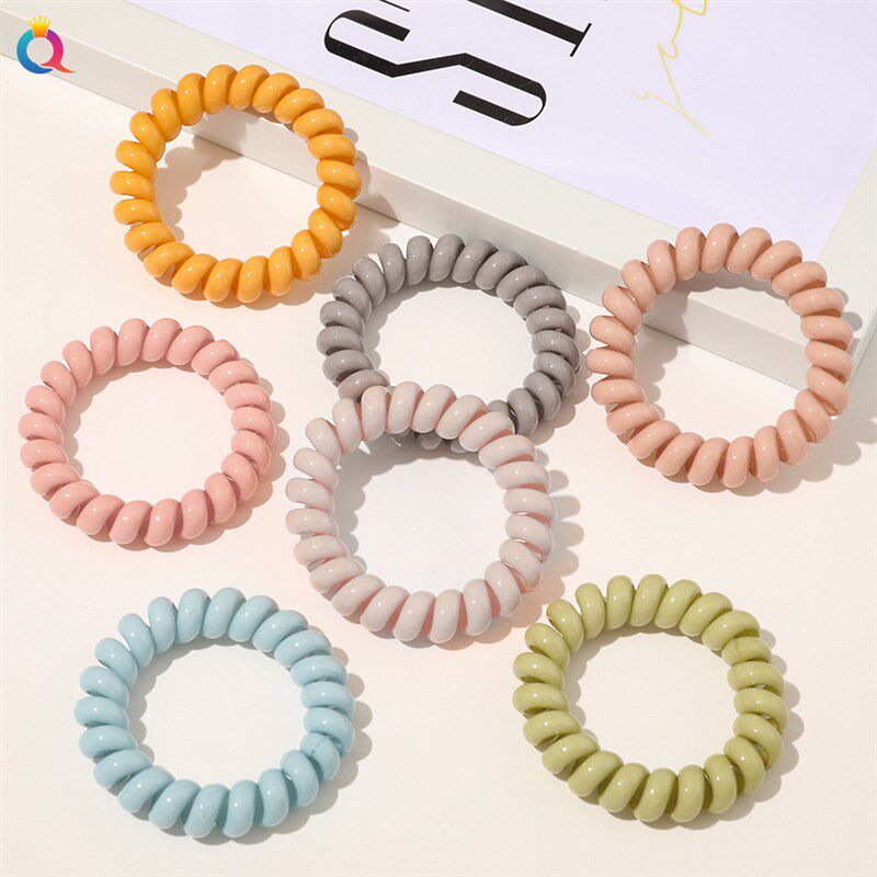 1Pcs Fashion Matt Solid Telephone Wire Elastic Hair Band Fro