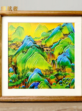 千里江山图桌面铜雕画摆件中式摆台定制装饰画手工雕刻工艺品摆饰