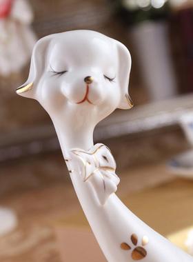 情侣对狗创意陶瓷工艺品结婚礼品现代家居装饰品摆设时尚小狗摆件