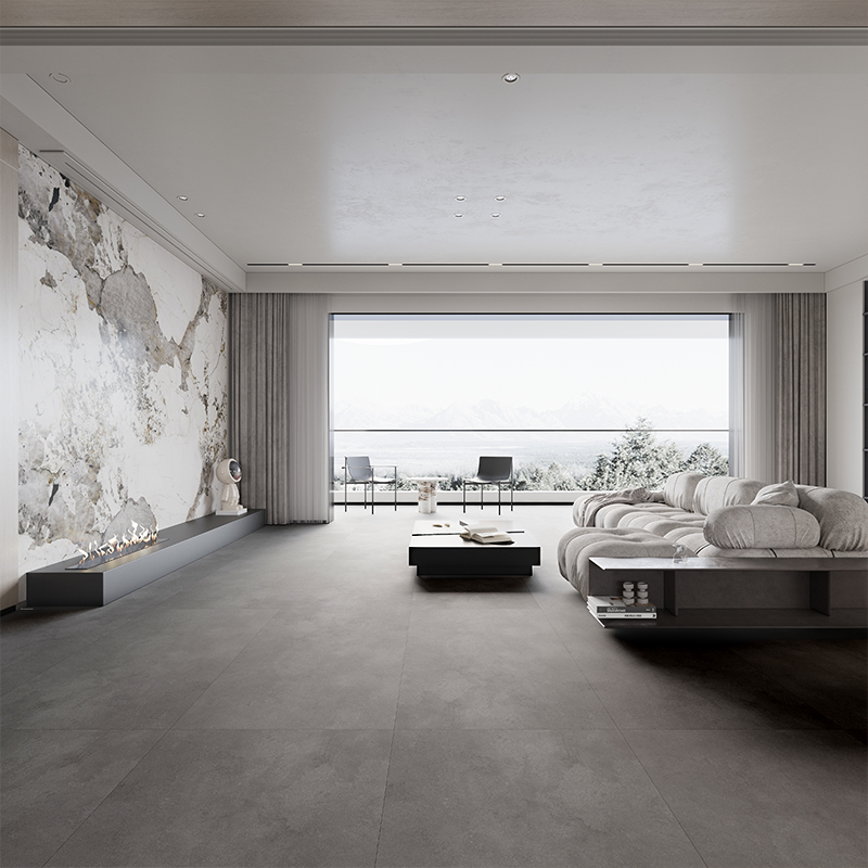 侘寂风柔光面肌肤釉奶油色微水泥B瓷砖别墅客厅化妆室地砖壁砖大