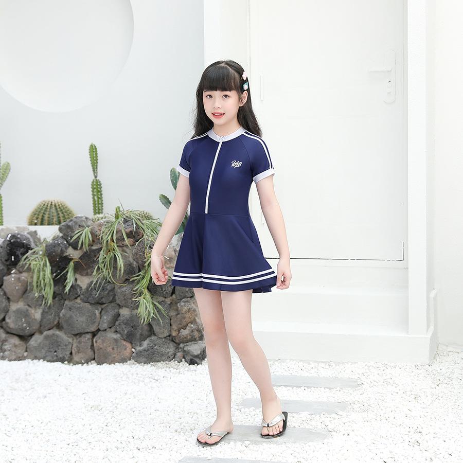 新款直销儿童泳衣女ins风中大童连体保守游泳衣女孩分体裙式专业