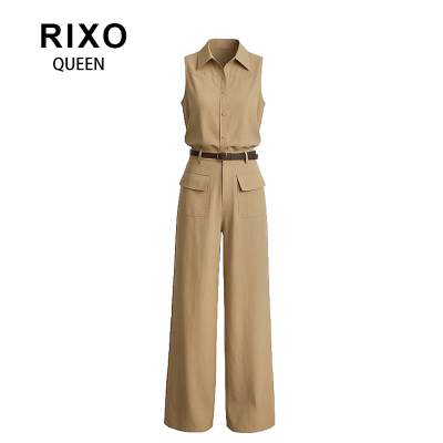 RIXO QUEEN老钱风套装无袖马甲衬衫高腰阔腿裤套装女韩洋气两件套