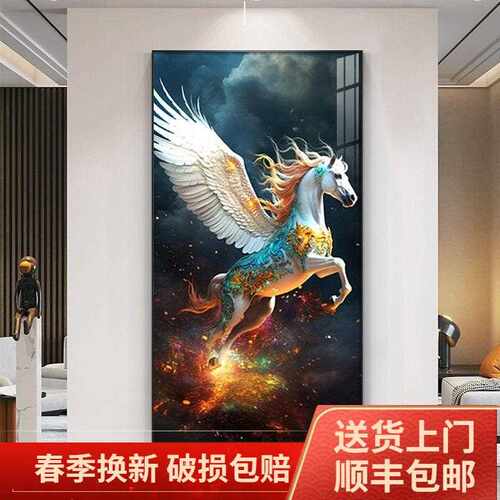 新款直销马到成功入户玄关装饰画轻奢高档现代抽象艺术挂画客厅背