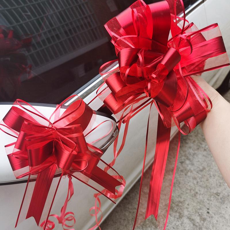新款直销雪纱婚车拉花大号礼盒蝴蝶结汽车把手交车拉花结婚用品