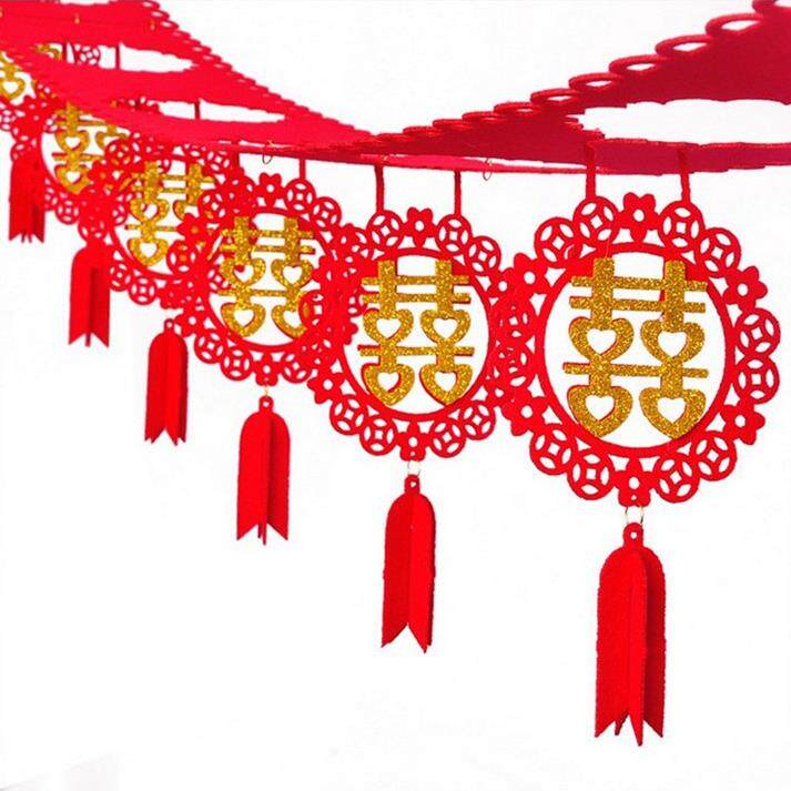 新款直销结婚新房装饰无纺布烫金拉花婚庆用品创意婚房喜字无纺布