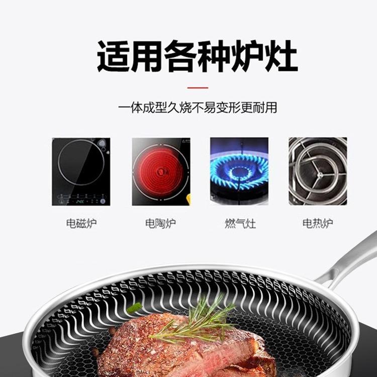新款直销316不锈钢双面蜂窝炒锅少油烟不粘炒菜锅家用煎锅燃气电