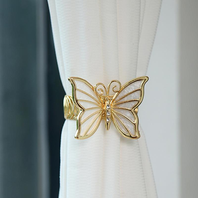 直销新款欧美简约蝴蝶结珍珠金属窗帘扣窗帘绑带弹簧自动收紧窗帘