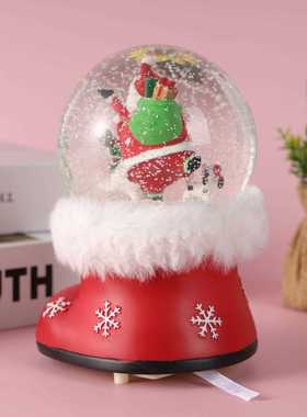 直销新款自动飘雪带灯光圣诞礼物水晶球八音盒女孩生日礼物装饰摆