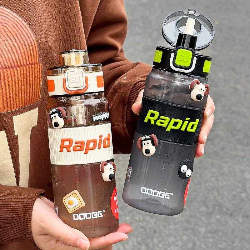 直销新款便携女生随手运动塑料水壶学生便携双饮喝水吸管杯高颜值