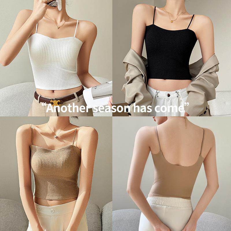 直销新款夏季吊带带胸垫一体杯女西装内搭打底无痕小背心外穿美背