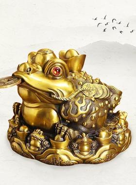 新款直销金蟾招财摆件纯铜蟾王八方纳财三足蟾商铺开业送礼客厅办