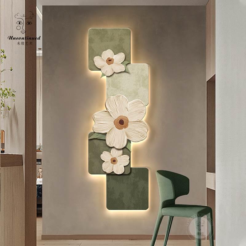 新款直销侘寂风带灯入户玄关装饰画花卉2024新款感 led灯走廊过道