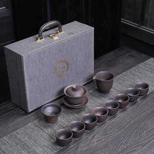 直销紫陶功夫茶具套装 新款 高档家用客厅办公复古泡茶陶瓷紫砂盖碗