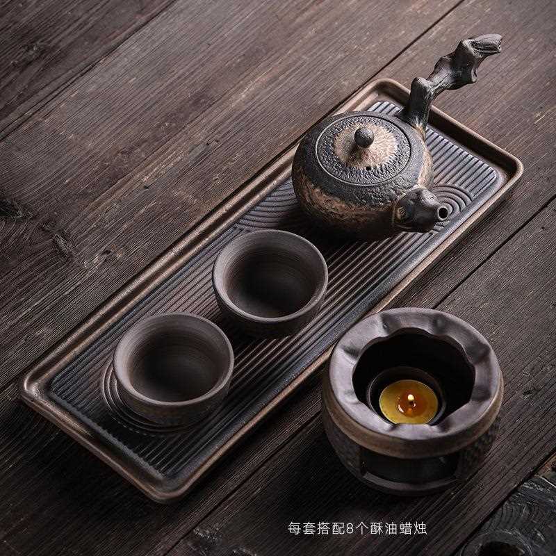 新款直销日式手工鎏金铁釉枯木侧把壶茶具套装 家用简约温茶煮茶