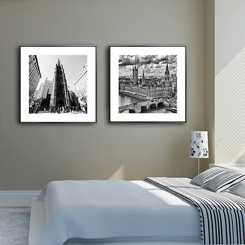 新款直销圣仕 黑白建筑装饰画现代简约沙发背景墻卧室壁画餐厅玄