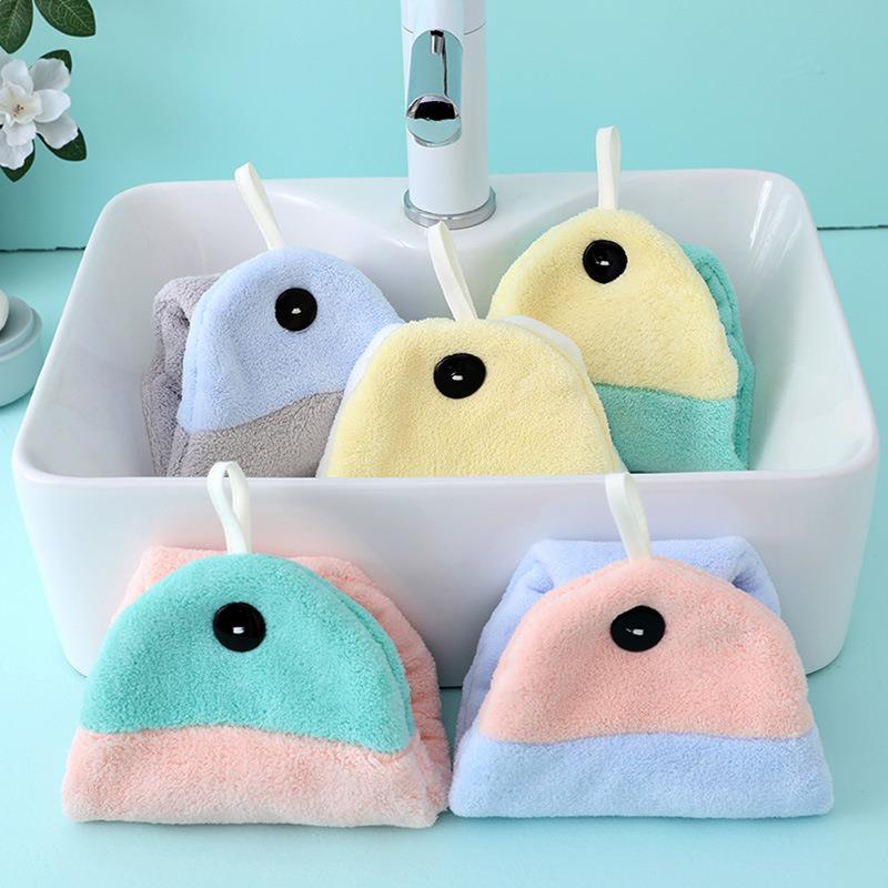 新款直销珊瑚绒擦手巾卡通柔软小毛巾可挂式多色擦手巾吸水浴室小