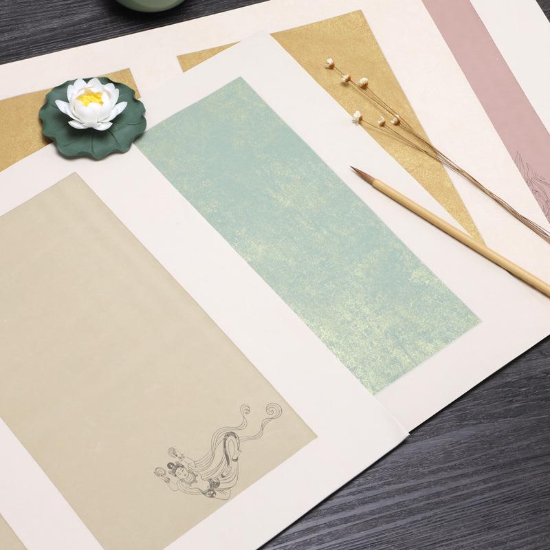 新款直销蜡染四尺六开半熟宣纸鎏金小楷散页作品用纸装裱册页用10