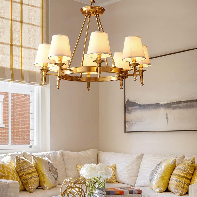 新款直销美式乡村全铜吊灯 复古圆形客厅餐厅灯现代简约大气卧室