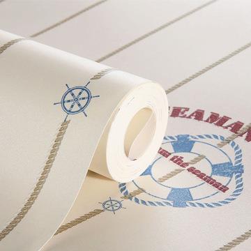 新款直销非自粘地中海风格无纺布壁纸儿童房帆船卡通 高端家装壁