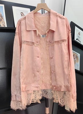 真丝醋酸外套蕾丝拼接