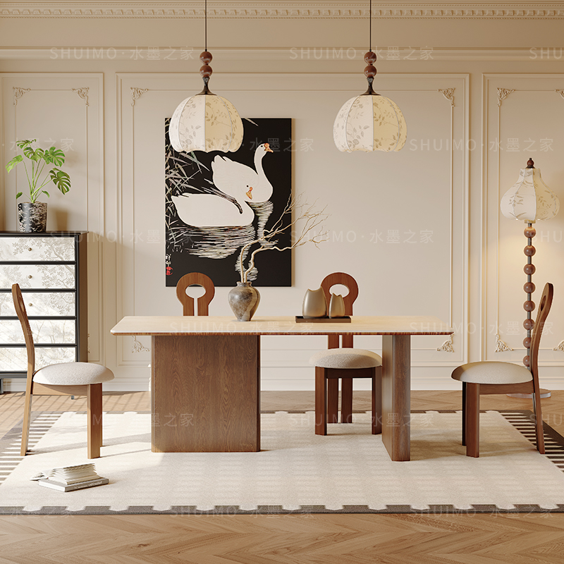 德利丰正品岩板实木餐桌