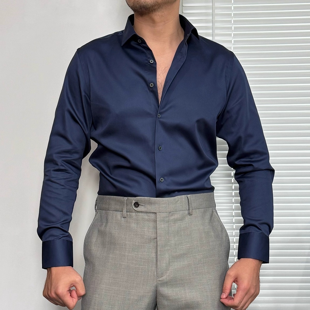 【100%丝光棉】男士长袖衬衫商务