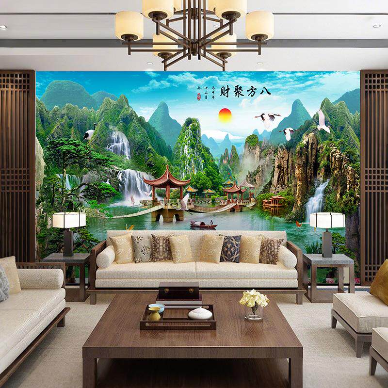 山水画墙纸自粘风景画墙贴画壁画客厅背景墙办公室装饰画墙画贴纸